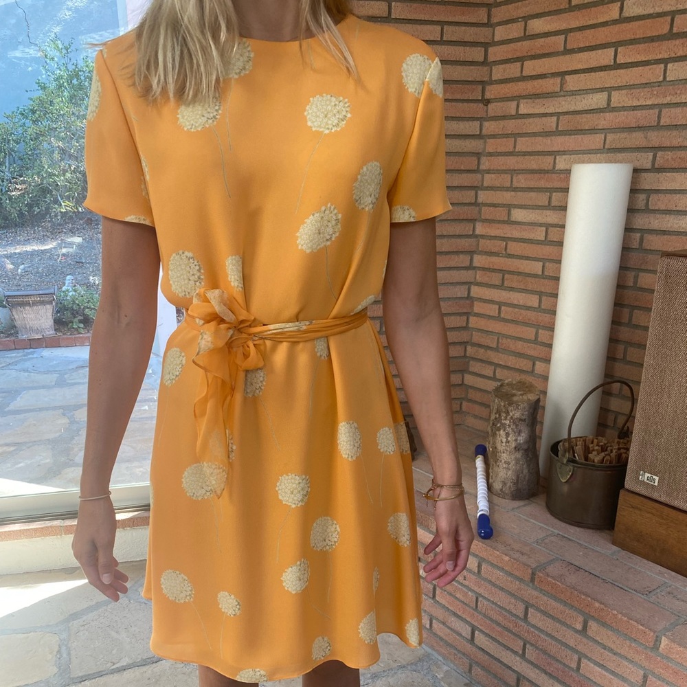 Orange silk floral shift dress, comes with neck or waist tie - never been worn
